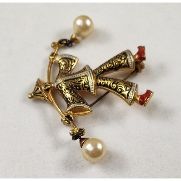 Vintage Damascene Asian Theme Brooch/Pin - Picture 5 of 9